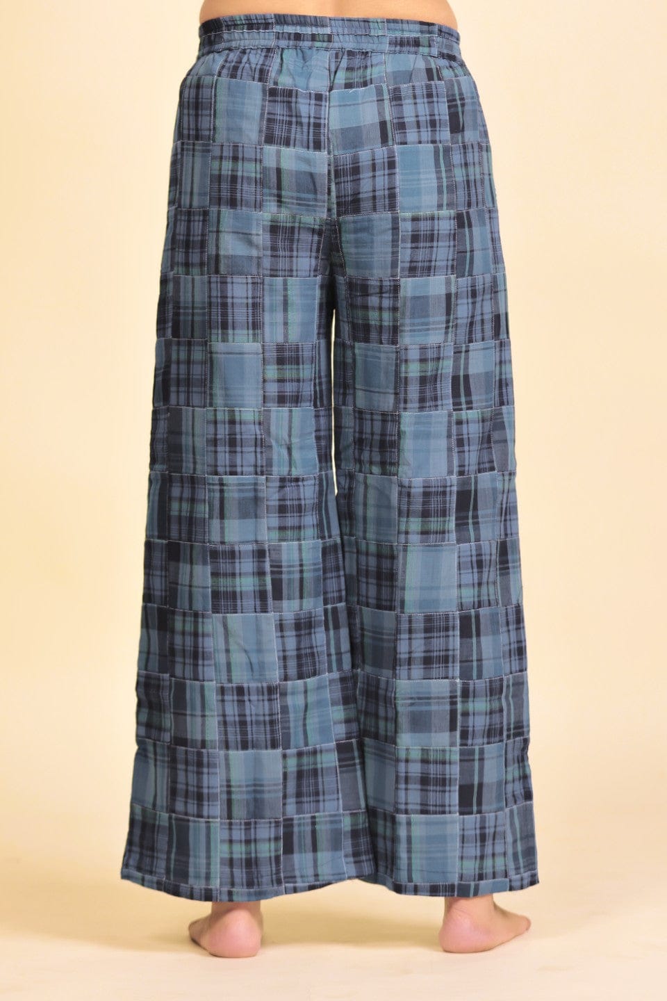 The Kaftan Company Pyjama Set Blue Cotton Patchwork Home Lounge Pants