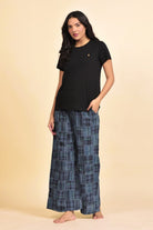 The Kaftan Company Pyjama Set Blue Cotton Patchwork Home Lounge Pants