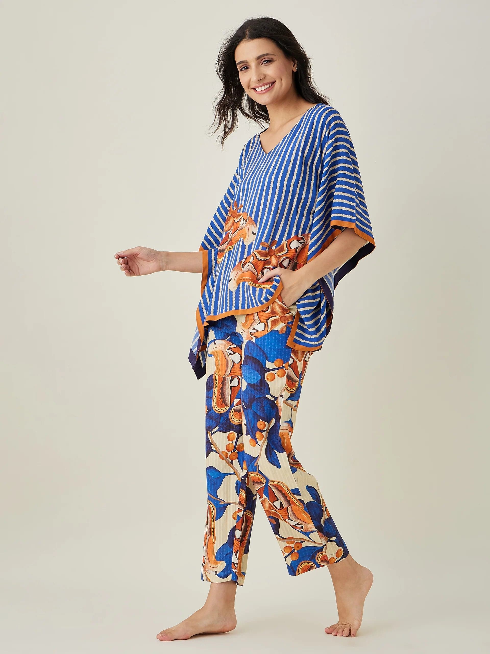 The Kaftan Company Pyjama Set Blue Fluttery Dream Pajama Set (Final Sale)