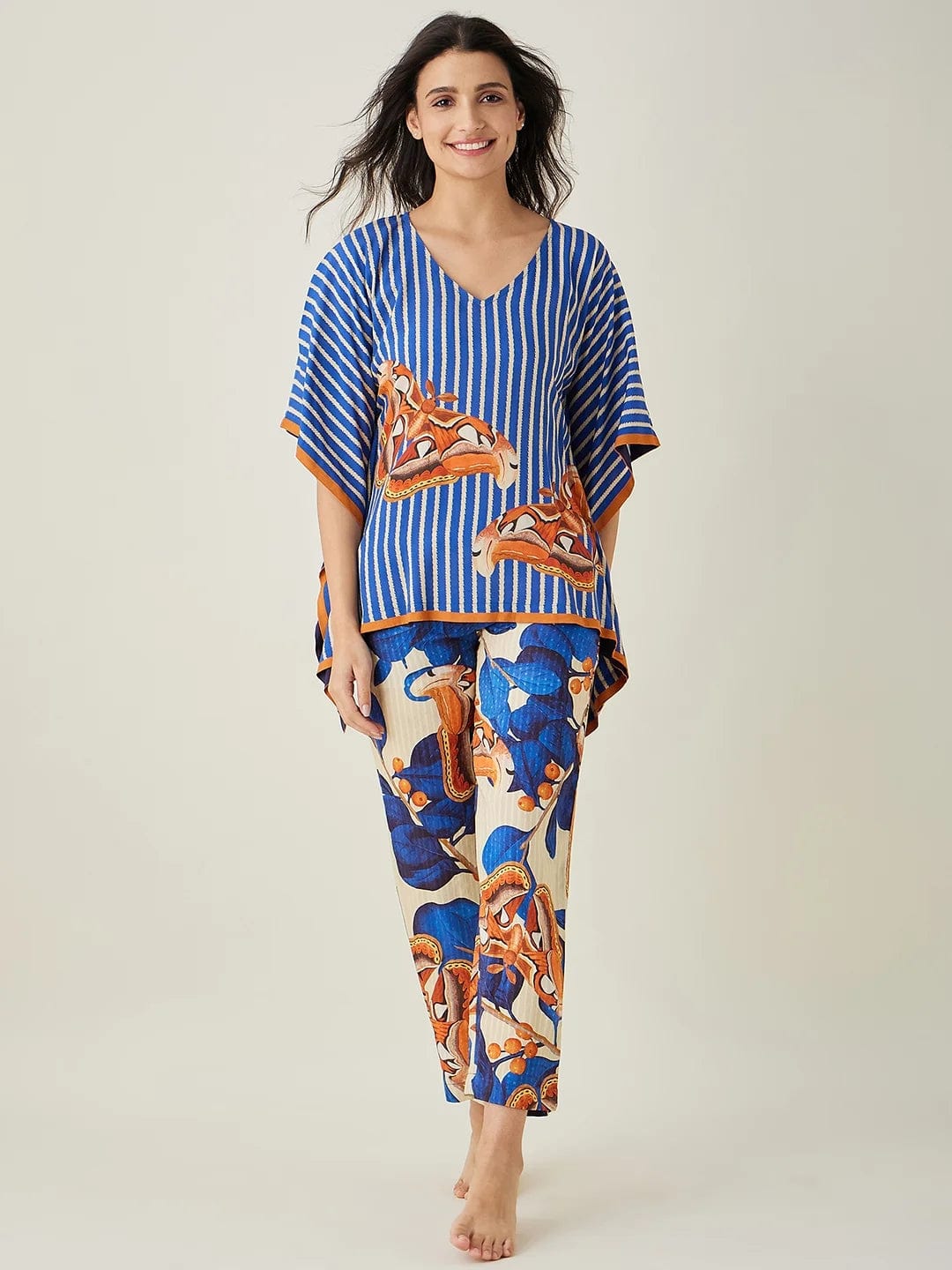 The Kaftan Company Pyjama Set Blue Fluttery Dream Pajama Set (Final Sale)