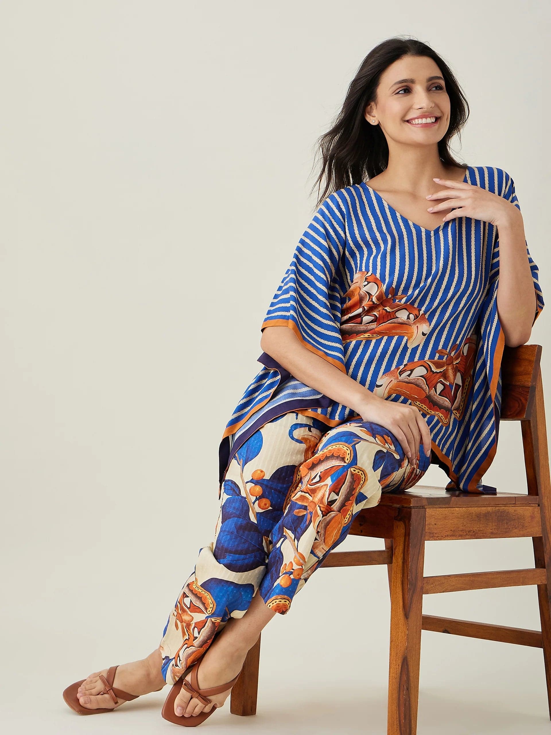 The Kaftan Company Pyjama Set Blue Fluttery Dream Pajama Set (Final Sale)