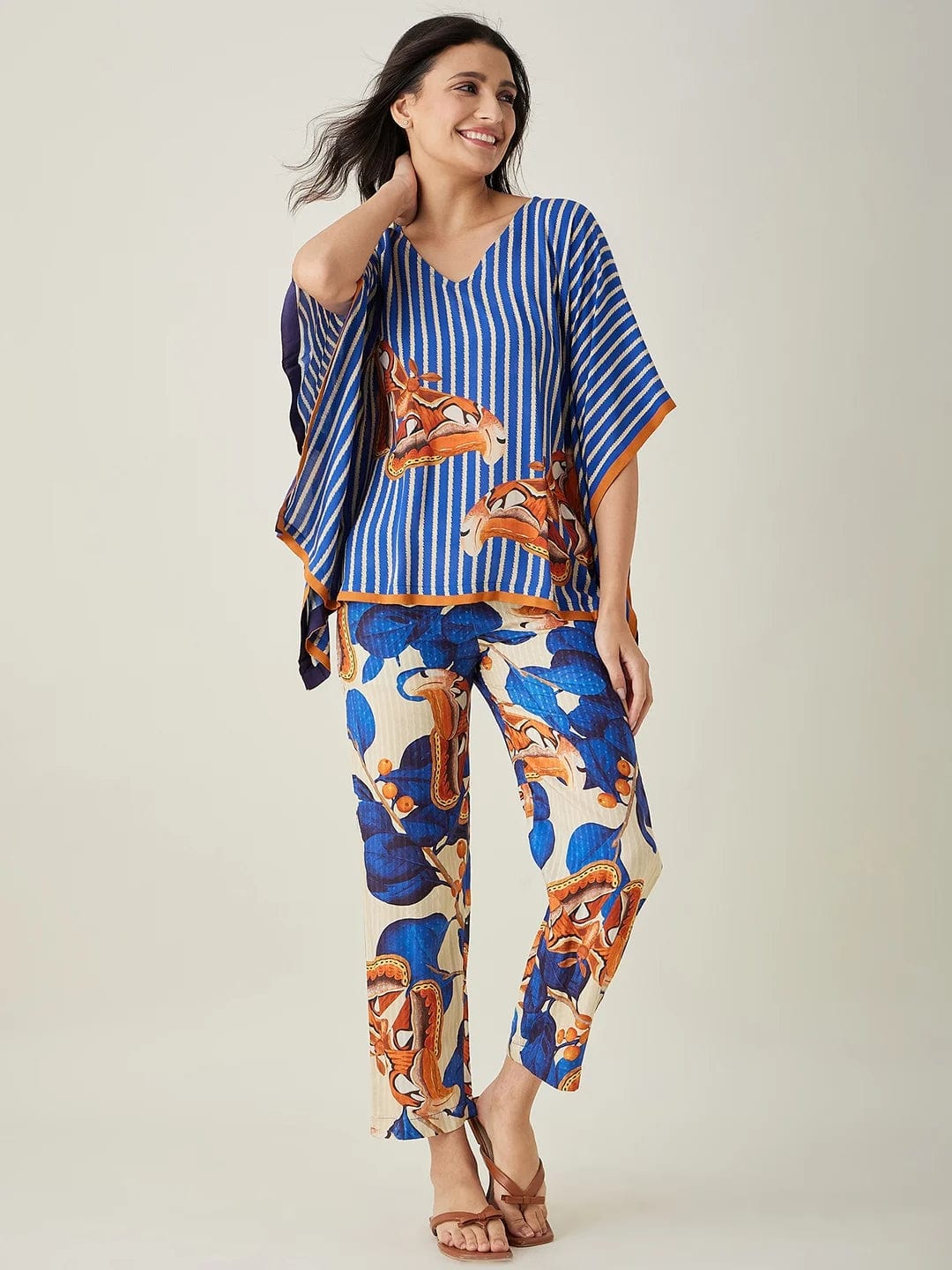 The Kaftan Company Pyjama Set Blue Fluttery Dream Pajama Set (Final Sale)