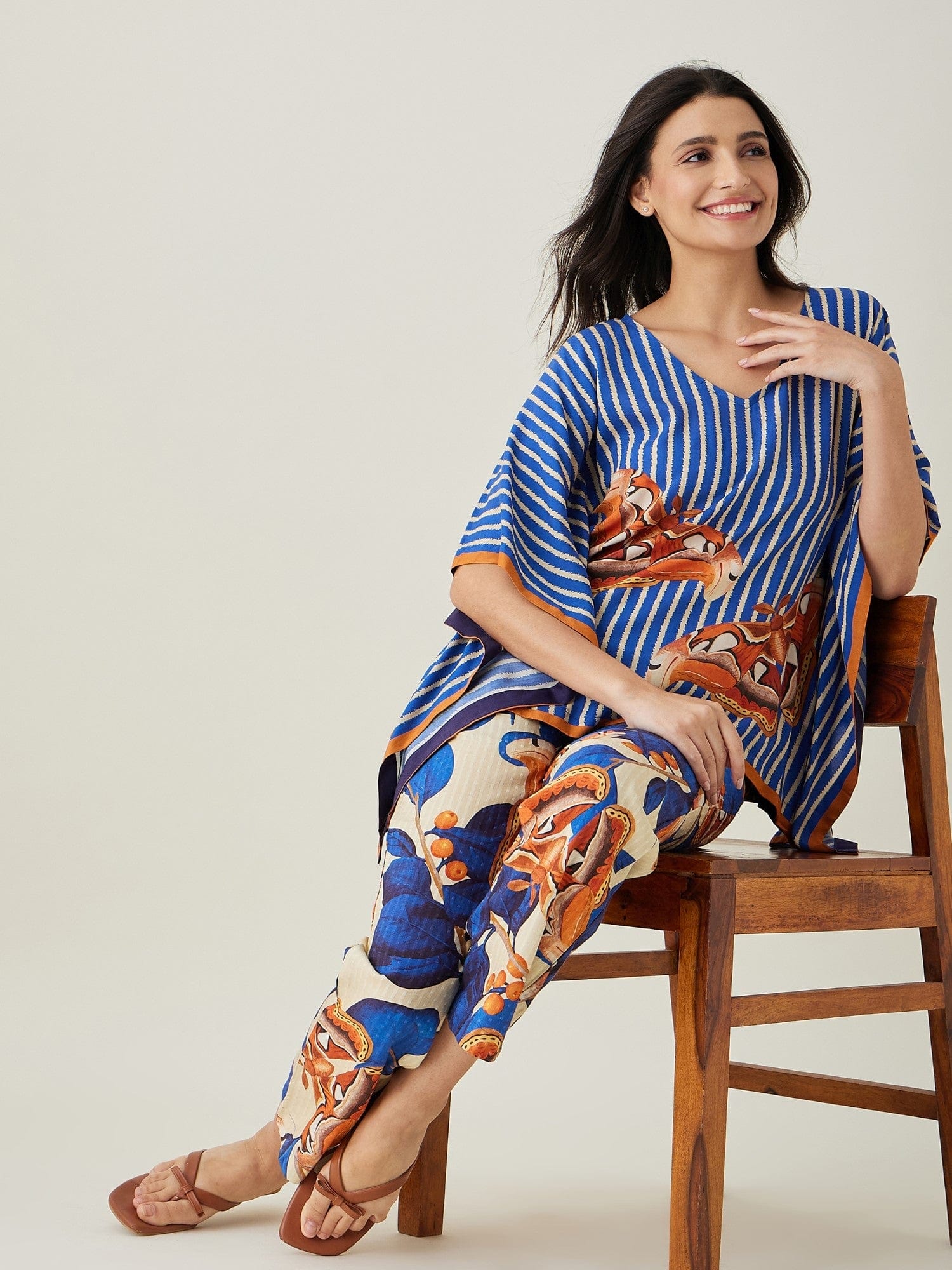 The Kaftan Company Pyjama Set Blue Fluttery Dream Pyjama and Kaftan Set
