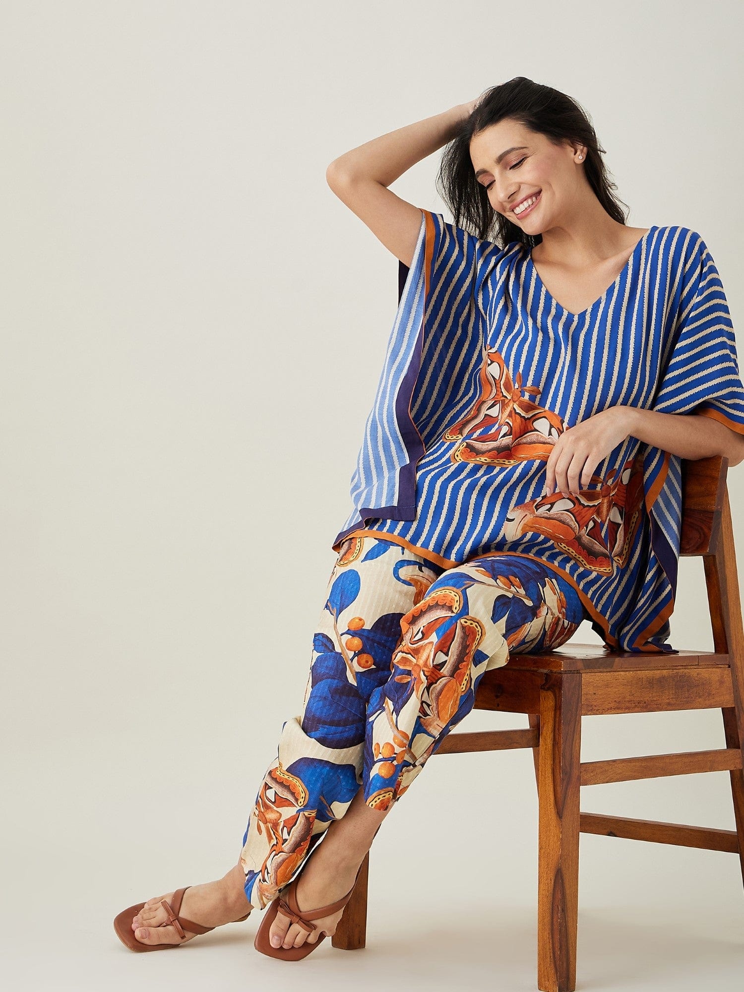 The Kaftan Company Pyjama Set Blue Fluttery Dream Pyjama and Kaftan Set
