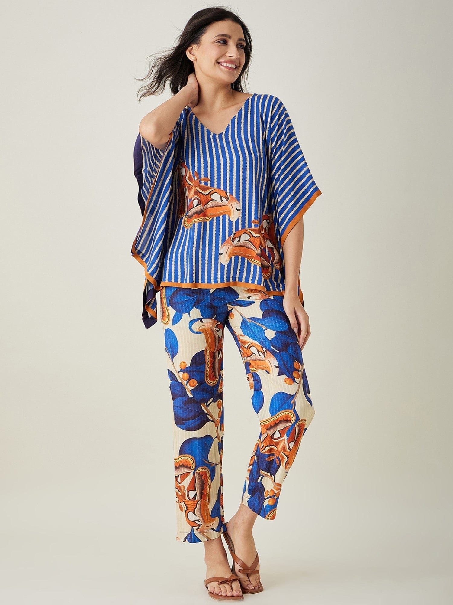 The Kaftan Company Pyjama Set Blue Fluttery Dream Pyjama and Kaftan Set