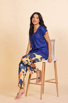 The Kaftan Company Pyjama Set Blue V-Neck Top and Butterfly Print Pyjama Loungeset