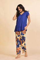The Kaftan Company Pyjama Set Blue V-Neck Top and Butterfly Print Pyjama Loungeset