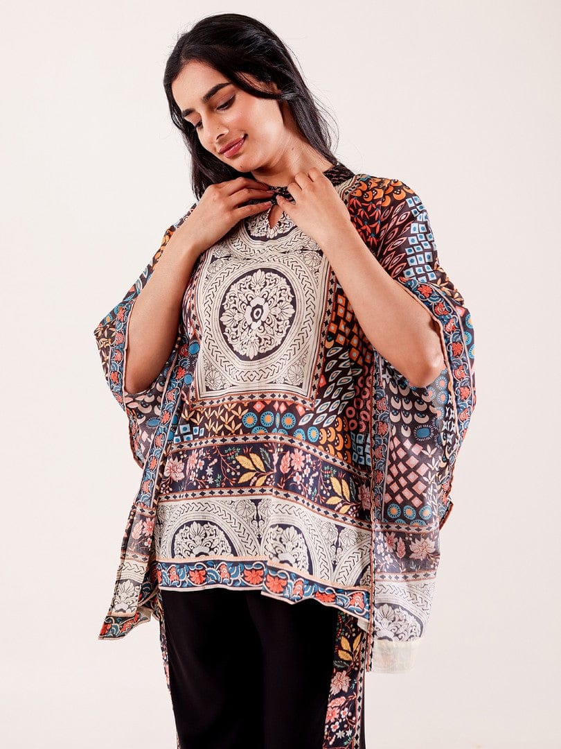 The Kaftan Company Pyjama Set Brown Ethnic Printed Viscose Nightwear Pyjama Set