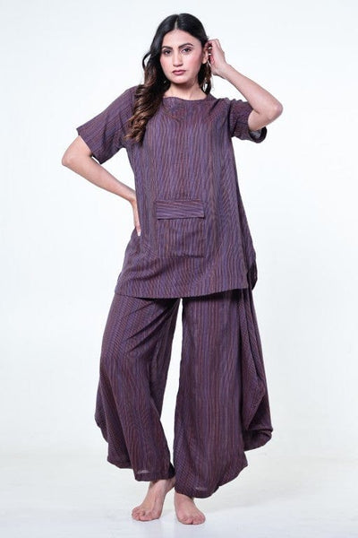 Brown Textured Cotton Pyjama Nightsuit Set
