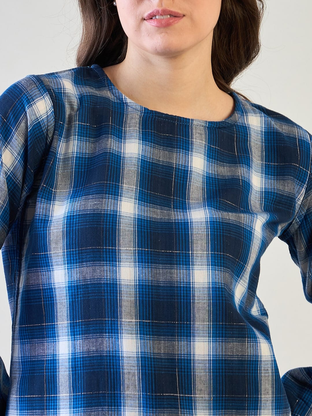 The Kaftan Company Pyjama Set Comfortable Blue Plaid Cotton Pyjama Set