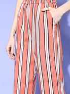 The Kaftan Company Pyjama Set Coral Striped Cotton Pyjama Set with Waist Tie for Women