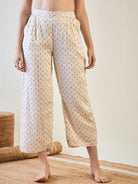 The Kaftan Company Pyjama Set Cream Micro Floral Print Cotton Satin Waistcoat Pyjama Set
