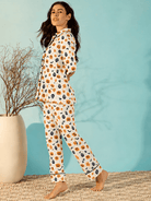 The Kaftan Company Pyjama Set Cream Pumpkin and Skull Print Modal Pyjama Set