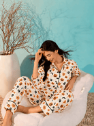 The Kaftan Company Pyjama Set Cream Pumpkin and Skull Print Modal Pyjama Set