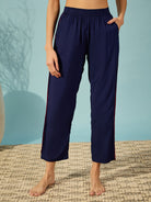The Kaftan Company Pyjama Set Floral Border Pink and Blue Pyjama Set