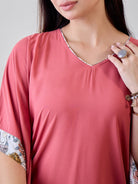 The Kaftan Company Pyjama Set Floral Bordered Pink Soft Modal Lounge Set