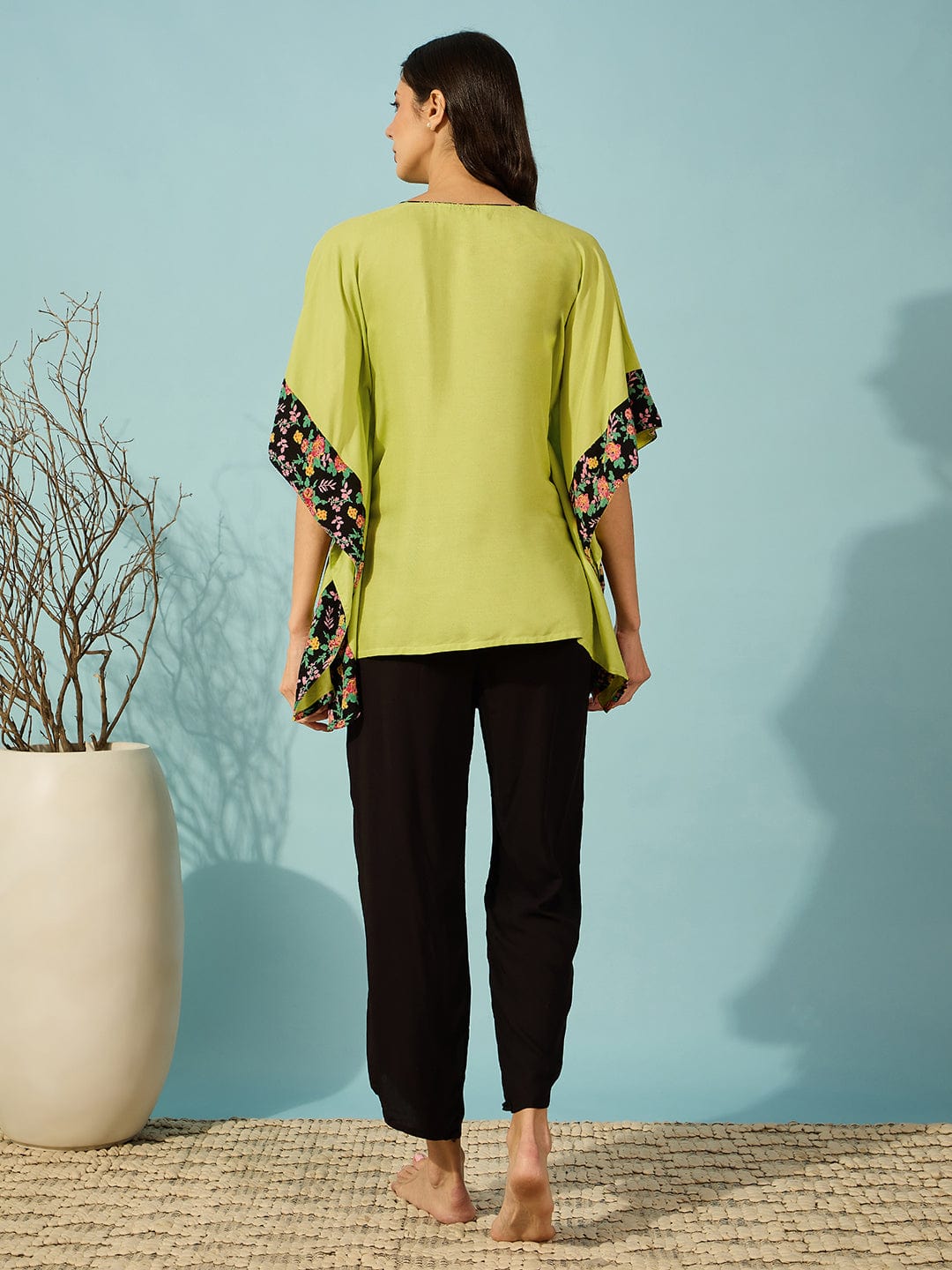 The Kaftan Company Pyjama Set Flourescent Green and Black Pyjama Set