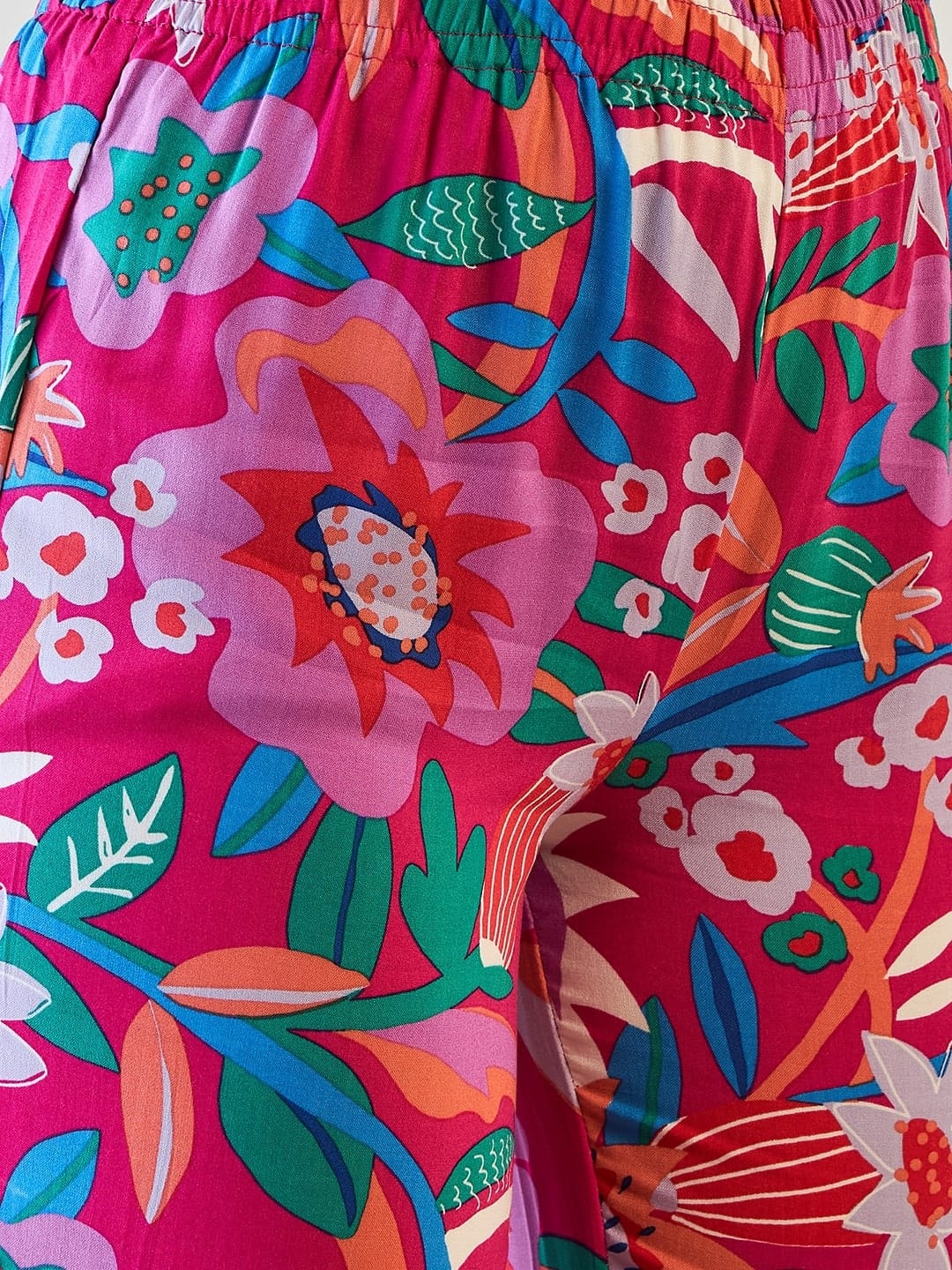 The Kaftan Company Pyjama Set Fuchsia Tropical Floral Viscose Rayon Nightsuit Set
