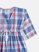 The Kaftan Company Pyjama Set Girls Blue and Pink Checks Kimono Pyjama Set