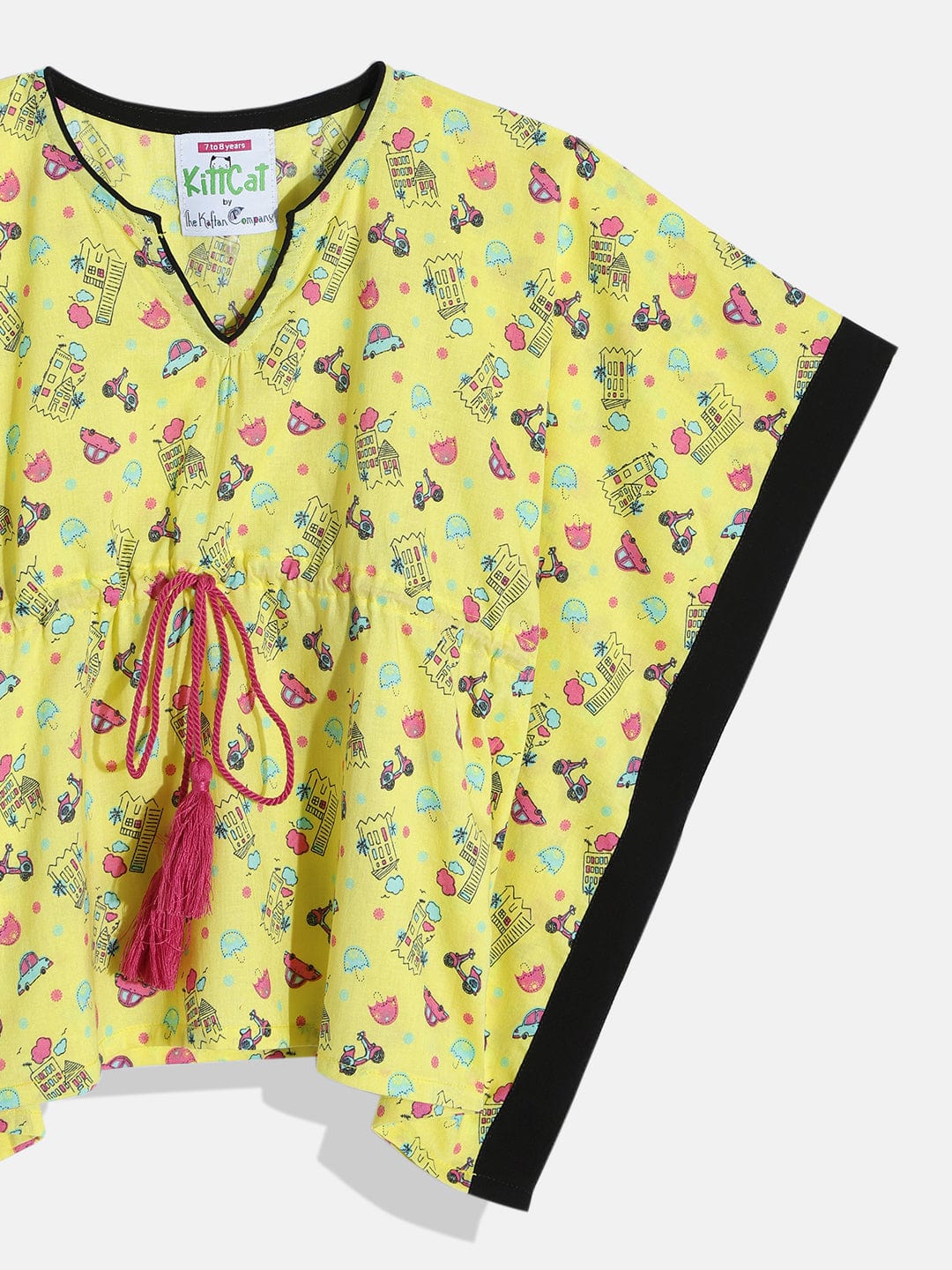 The Kaftan Company Pyjama Set Girls Cute Yellow Conversational Kaftan Pyjama Set