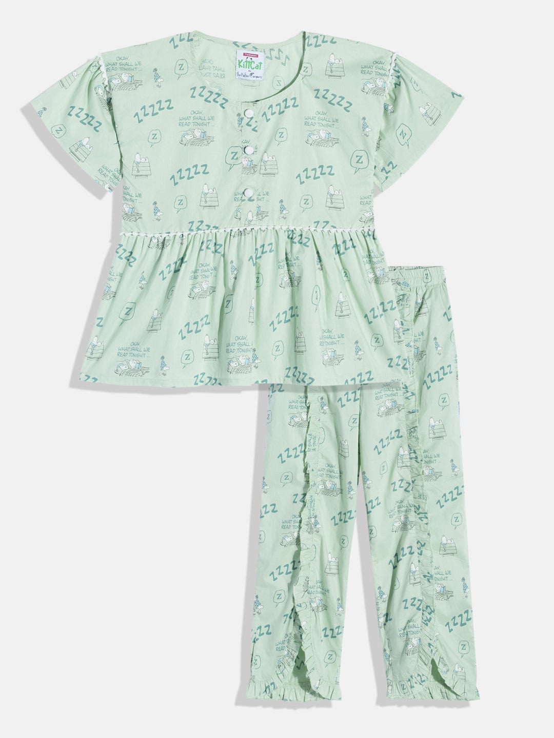 The Kaftan Company Pyjama Set Girls Green Peplum Kimono Pyjama Set