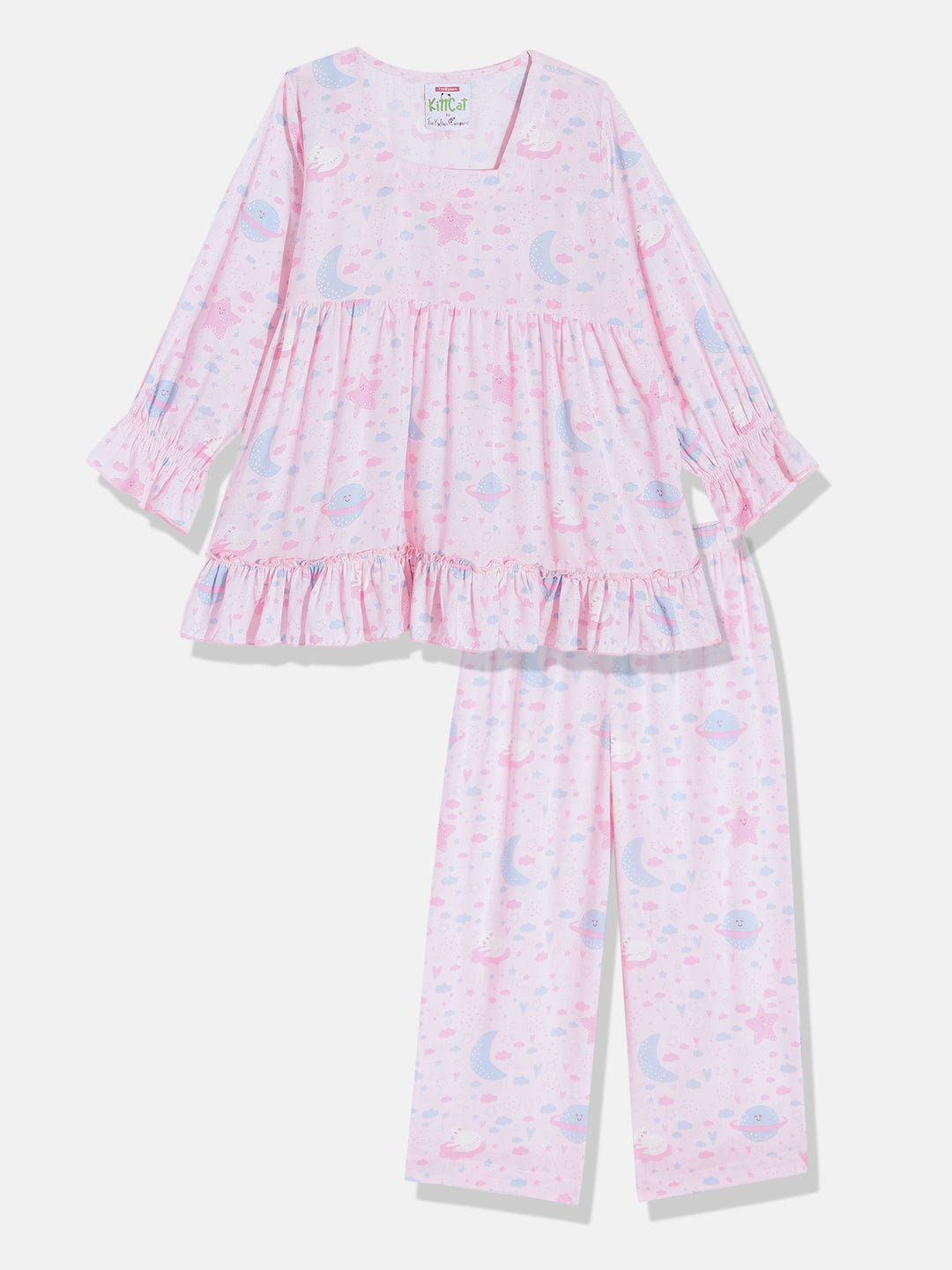 The Kaftan Company Pyjama Set Girls Pinky Pink Gathered Pyjama Set