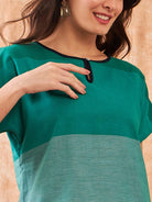 The Kaftan Company Pyjama Set Green Colorblock Handloom Cotton Capri Nightsuit