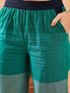 The Kaftan Company Pyjama Set Green Colorblock Handloom Cotton Capri Nightsuit