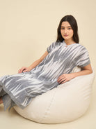 The Kaftan Company Pyjama Set Grey Handloom Ikat Cotton Co-ord Set for Women – Relaxed Fit Kurta & Pyjama Set