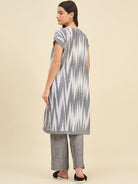 The Kaftan Company Pyjama Set Grey Handloom Ikat Cotton Co-ord Set for Women – Relaxed Fit Kurta & Pyjama Set