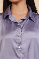 The Kaftan Company Pyjama Set Lavender Lustrous Satin Button-Down Shirt and Pyjama Nightsuit