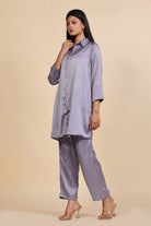 The Kaftan Company Pyjama Set Lavender Lustrous Satin Button-Down Shirt and Pyjama Nightsuit