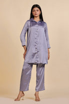 The Kaftan Company Pyjama Set Lavender Lustrous Satin Button-Down Shirt and Pyjama Nightsuit