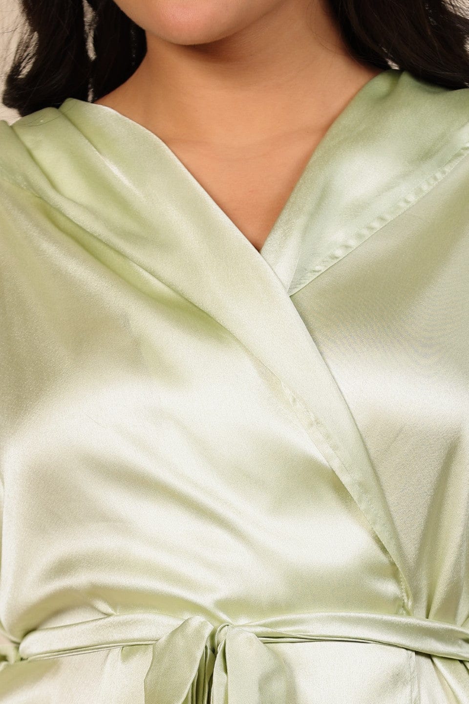 The Kaftan Company Pyjama Set Light Green Satin Hooded Lounge Wear Set