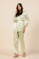 The Kaftan Company Pyjama Set Light Green Satin Hooded Lounge Wear Set