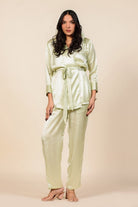 The Kaftan Company Pyjama Set Light Green Satin Hooded Lounge Wear Set