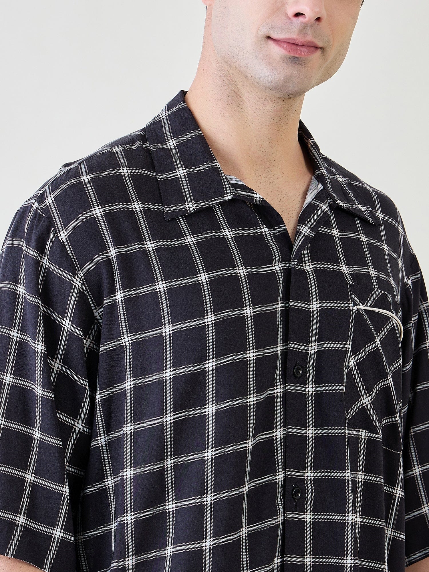 The Kaftan Company Pyjama Set Mens  Black Checks Pyjama Set