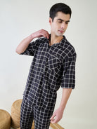The Kaftan Company Pyjama Set Mens  Black Checks Pyjama Set