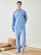 The Kaftan Company Pyjama Set Mens Blue Cotton Pyjama Set