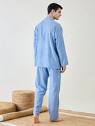 The Kaftan Company Pyjama Set Mens Blue Cotton Pyjama Set