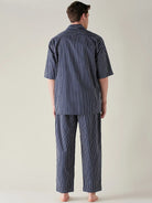 The Kaftan Company Pyjama Set Mens Blue Pinstriped Pure Cotton Pyjama Set