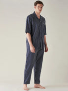 The Kaftan Company Pyjama Set Mens Blue Pinstriped Pure Cotton Pyjama Set
