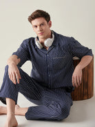 The Kaftan Company Pyjama Set Mens Blue Pinstriped Pure Cotton Pyjama Set