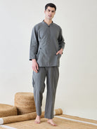 The Kaftan Company Pyjama Set Mens Grey Top and Pants Lounge Set