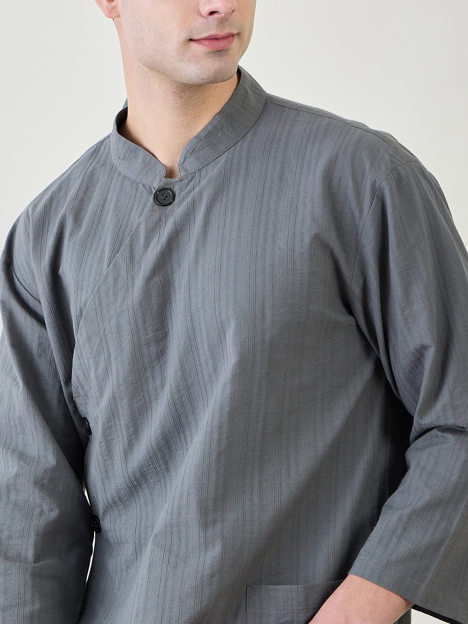 The Kaftan Company Pyjama Set Mens Grey Top and Pants Lounge Set
