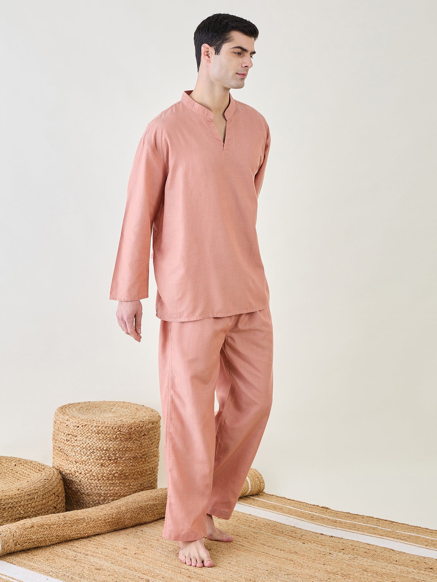 The Kaftan Company Pyjama Set Mens Pink  Pyjama Lounge Set