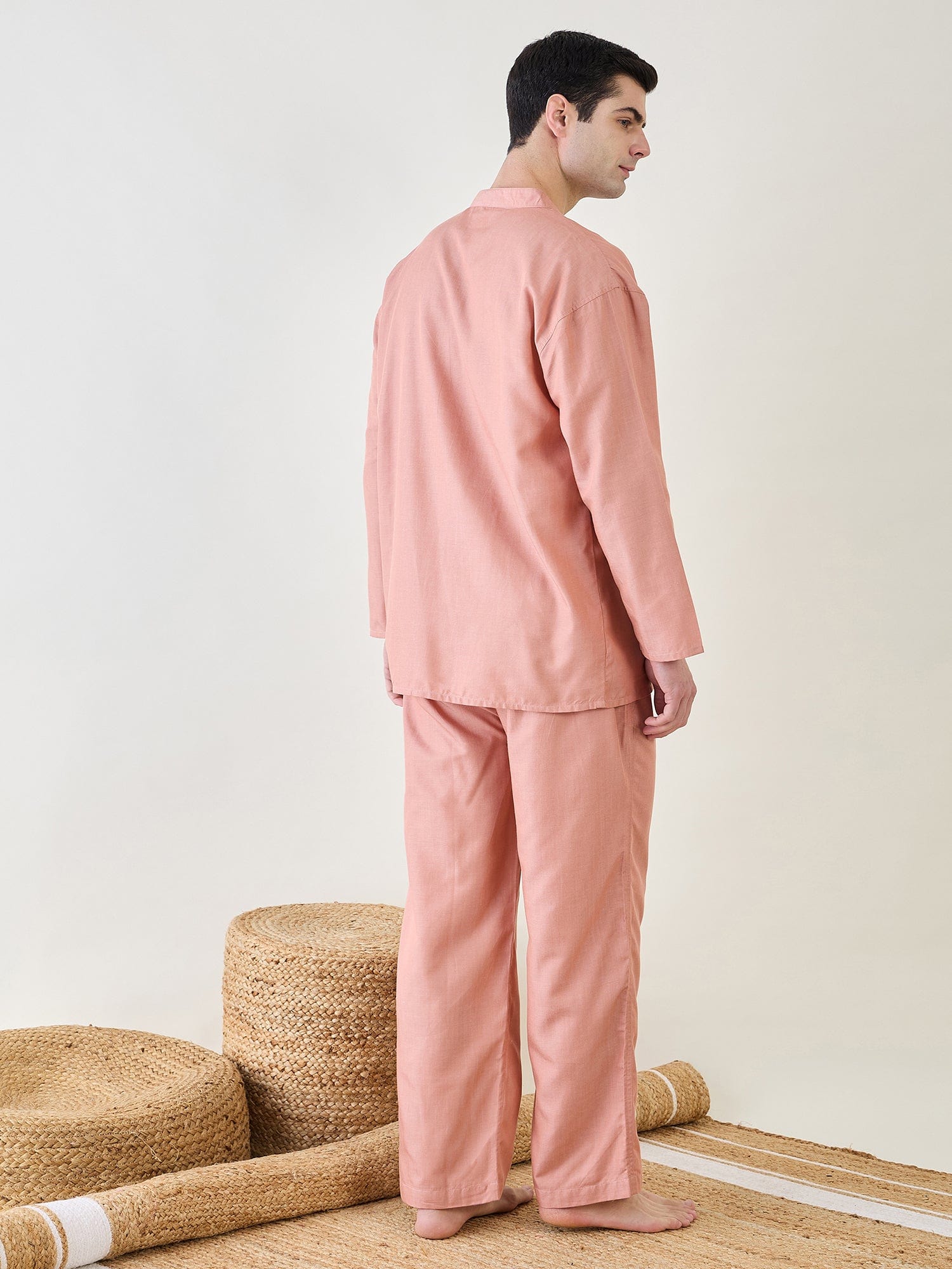The Kaftan Company Pyjama Set Mens Pink  Pyjama Lounge Set