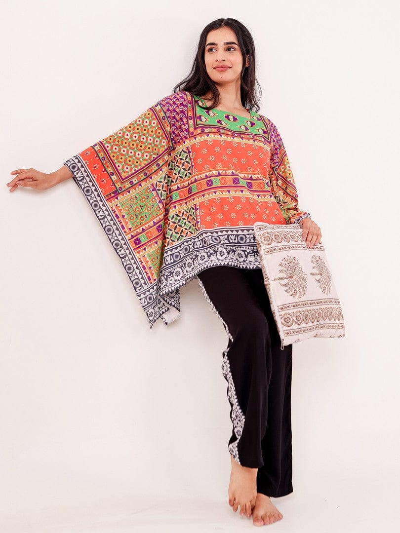 The Kaftan Company Pyjama Set Multicolor Ethnic Printed Nightwear Pyjama Set