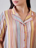 The Kaftan Company Pyjama Set Multicoloured Viscose Crinkled Striped Pyjama Set