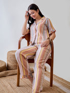 The Kaftan Company Pyjama Set Multicoloured Viscose Crinkled Striped Pyjama Set